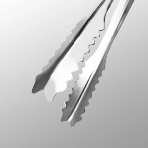 Polished stainless steel ice tongs with serrated edges for secure grip on ice and sugar