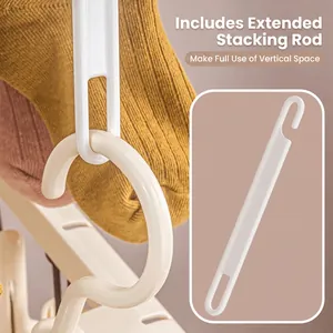 Space-saving white plastic clothes hanger connector hooks for vertical laundry drying storage