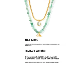 Détail du collier double rang avec pierres vertes et pendentif en aigue-marine