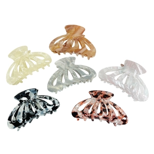 Set of 6 elegant acetate hair claws in assorted tortoise and marble patterns