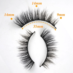 Detail view of 14mm black eyelashes showing 35mm band length and lash curvature