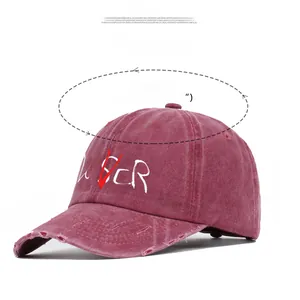Detailed dimensions of burgundy washed baseball cap with Loser Lover embroidery