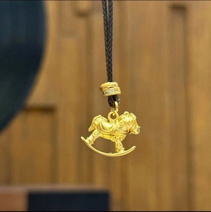 24k gold plated horse necklace with zircon bead and brown woven rope for women