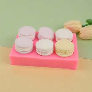 Molde de silicona rosa de 6 cavidades para macaron 3D para jabón y arcilla