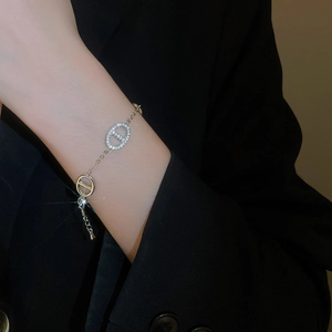 Macro shot of silver metal chain bracelet with micro-pave cubic zirconia pig nose links