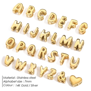 Set of 7mm bubble stainless steel alphabet beads in 14K gold and silver finishes