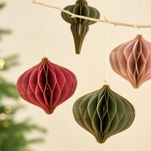 Morandi colors honeycomb paper Christmas ball ornaments hanging on tree branches