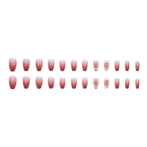 Pink gradient press-on nails with 3D bows and glossy finish in 24-piece set