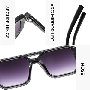 Detail view showing secure metal hinges and ergonomic curved legs of aviator sunglasses