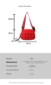 Detailed dimensions of the quilted waist bag including 21cm width and 100cm strap