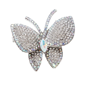 Lussuosa spilla a farfalla vintage con cristalli scintillanti su base in lega argento