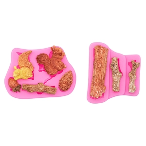 Pink squirrel and pine tree forest silicone mold for DIY fondant and cake decorating