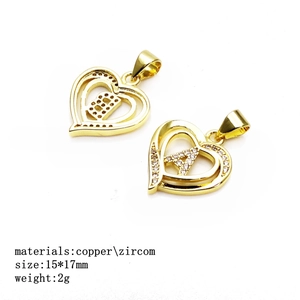 Gold heart letter A and B pendant necklace with sparkling cubic zirconia inlays