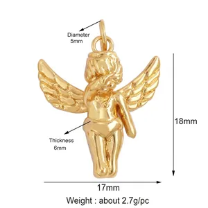 Detailed view of a polished golden angel pendant with wings and 5mm bail size