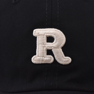 Classic black cotton baseball cap with premium cream 3D embroidered letter R detail