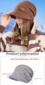 Detailed knit beanie with plush lining and dimensions showing winter ear protection