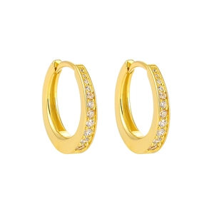 Elegant gold S925 silver hoop earrings with micro-inlaid white cubic zirconia gems