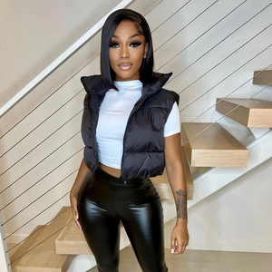 Women Cropped Puffer Vest Stand Collar Sleeveless Padded Jacket Zipper Quilted Casual Streetwear Outerwear