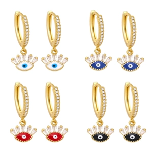 Evil Eye Hoop Dangle Earrings Copper 18K Gold Plated Zircon Enamel Bohemian Vintage Jewelry For Women