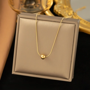 Collana Pendente Perla Tonda Minimalista Acciaio Inossidabile Titanio Catena Serpente Elegante Gioielli Per Donne