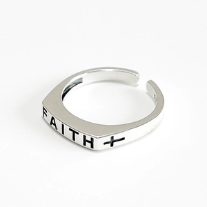 Minimalist Faith Cross Engraved Ring 925 Sterling Silver Adjustable Open Finger Jewelry For Women Retro Style