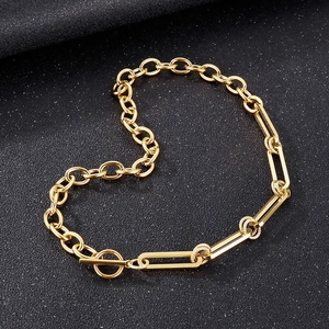Gold stainless steel OT clasp necklace featuring geometric chain links and O-links