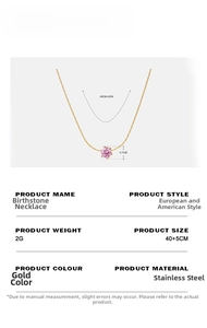 Detailed view of pink zircon pendant with gold stainless steel chain dimensions