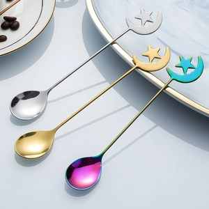 304 stainless steel coffee spoons with star and moon cutouts in silver gold and rainbow