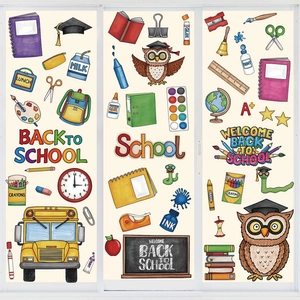 Back To School Wall Window Stickers PVC Cartoon Owl School Bus Stationery Classroom Decoration For Kids Student