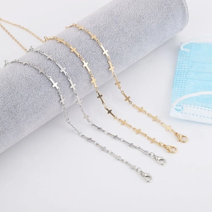 Chic geometric cross metal chain for face masks and eyewear in gold and silver finish