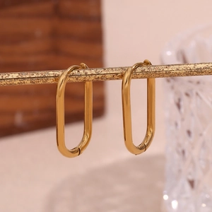 Minimalist 18K gold plated stainless steel oval hoop earrings for women stylish jewelry