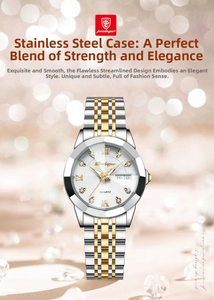 Detail of a two-tone steel ladies watch with white dial, Roman numerals and date display