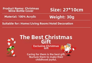 Detailed size chart for Christmas wine bottle cover made of 100% acrylic material