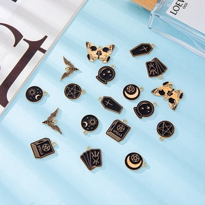 Gothic skull butterfly and coffin charms set in black enamel for DIY jewelry making