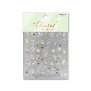 Iridescent seashell nail art stickers featuring ocean motifs of jellyfish and stars