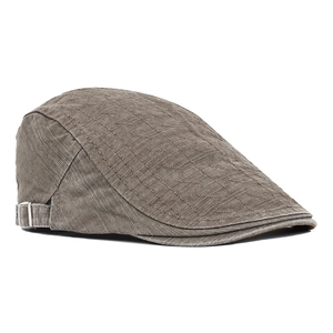 Retro cotton flat cap for men featuring decorative wavy stitching and side metal buckle
