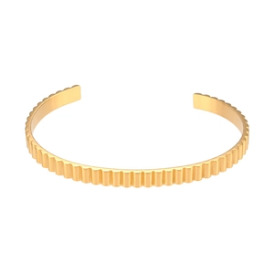 Minimalist golden stainless steel open cuff bracelet with vertical striped texture design