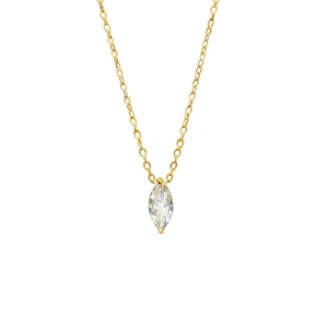 Minimalist S925 sterling silver gold plated necklace with marquise cut zircon pendant