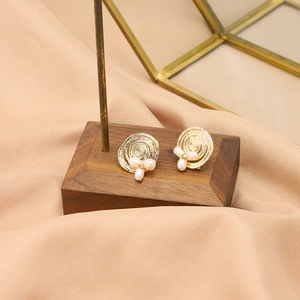 Retro Spiral Stud Earrings With Natural Artificial Pearl And 925 Sterling Silver Earring Post 18K Gold Plated For Women