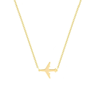 Collier minimaliste en acier inoxydable doré 18K avec pendentif avion ajouré