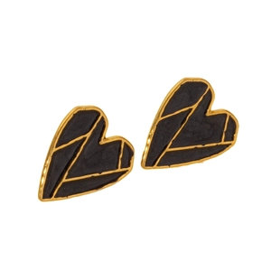 Minimalist 304 stainless steel heart stud earrings with abstract black and gold patterns