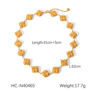 Detail view of 18K gold stainless steel necklace showing 41cm length and square links