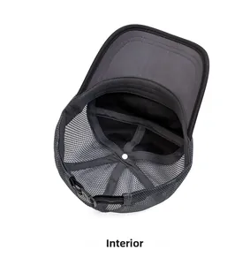 Detail of the breathable mesh interior, sweatband and adjustable strap of the baseball cap