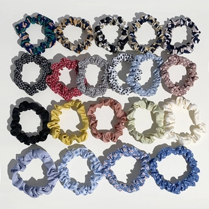 Satin Fabric Scrunchies High Elastic Hair Ties For Women Girls Leopard Plaid Polka Dot Floral Patterns Elegant