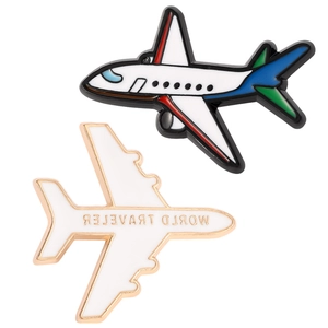 3D airplane enamel pins set with World Traveler engraving for clothing and backpacks