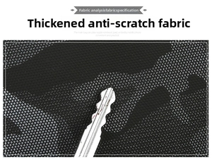 Detail of scratch-resistant camo fabric on men's sling bag being tested with a metal key