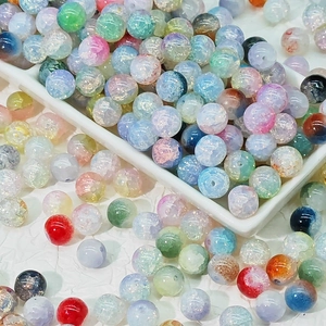 Mixed color 10mm cracked glass round beads for DIY jewelry making in white tray
