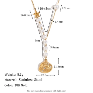 18K gold plated stainless steel sea shell pendant necklace with size dimensions