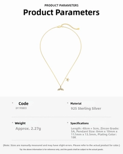 Detail of S925 sterling silver gold necklace with mermaid tail and starfish pendants
