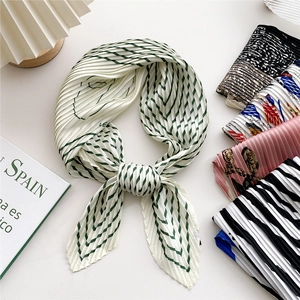 Pleated Square Scarf Women Satin Like Polyester Printed Neck Head Scarf Wrinkled Neckerchief Accessory